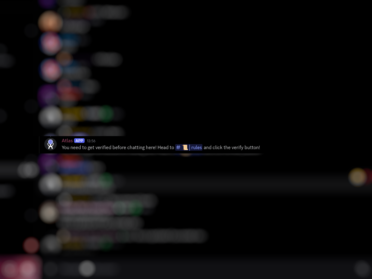 Atlas posting a message informing an user to get verified